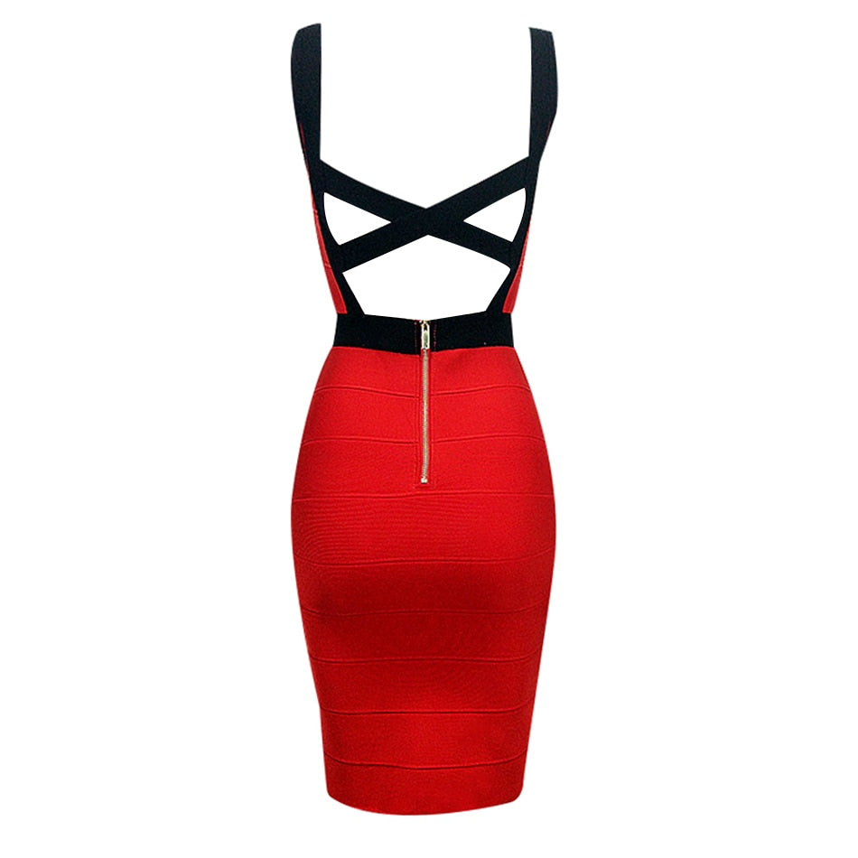 Black Red CrissCross Bandage Dress