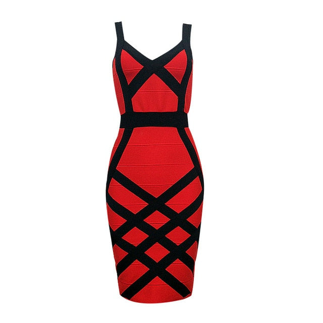 Black Red CrissCross Bandage Dress