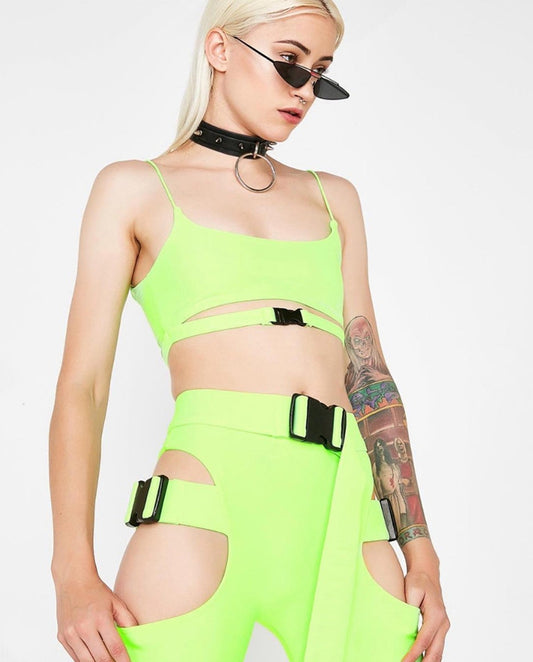 Crop Top Buckle Styled Biker Short  Set - IBADDIE