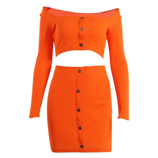 Orange Button Up Skirt Set - IBADDIE