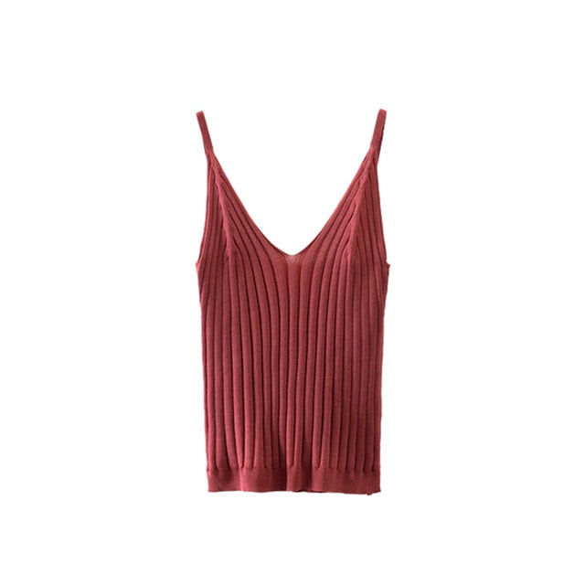 Knitted V-Neck Cami - IBADDIE