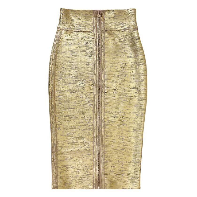 Gold Rayon Pencil Skirt - IBADDIE