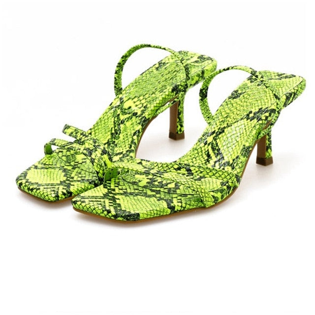 Snakeprint Low Heel Sandals - IBADDIE