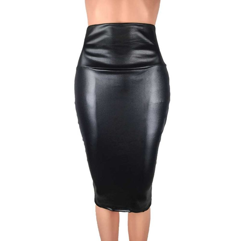 High Waist Faux Leather Skirt Black - IBADDIE