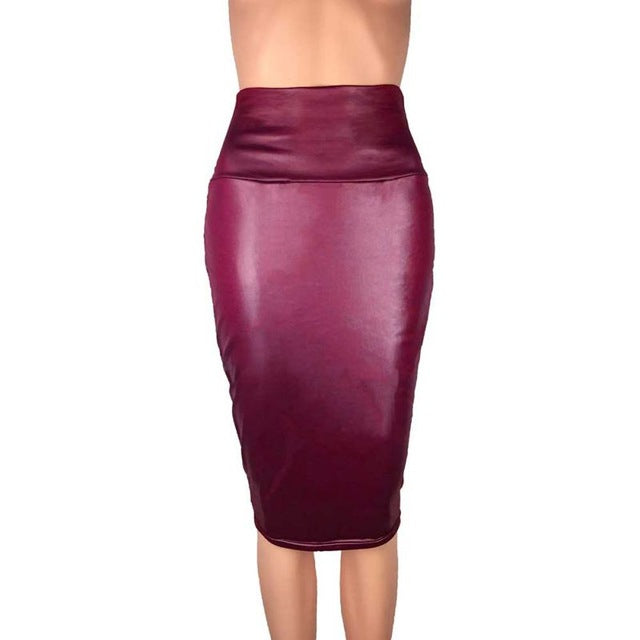 High Waist Faux Leather Skirt Burgundy - IBADDIE